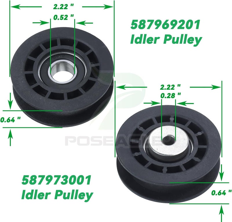 POSEAGLE 2 Pack 587973001 Idler Pulley with 587969201 Idler Pulley 580364609 Belt Replaces 581904001 580364301 for LC221A L221A L321AH HU675AWD HU700AWD HU725AWDE HU775AWD HU800AWDH Mowers - Image 3